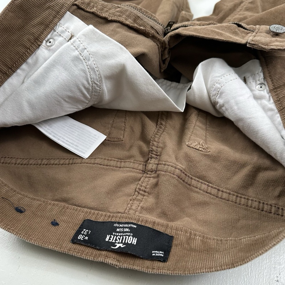 Hollister Mens '90s Slim Fit Brown Corduroy Pants Actual 30x31 Epic Flex Stretch - Picture 10 of 12